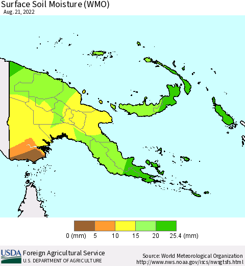 Papua New Guinea Surface Soil Moisture (WMO) Thematic Map For 8/15/2022 - 8/21/2022