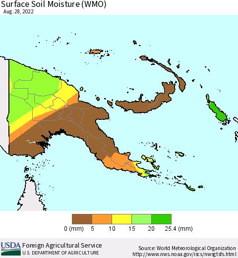 Papua New Guinea Surface Soil Moisture (WMO) Thematic Map For 8/22/2022 - 8/28/2022
