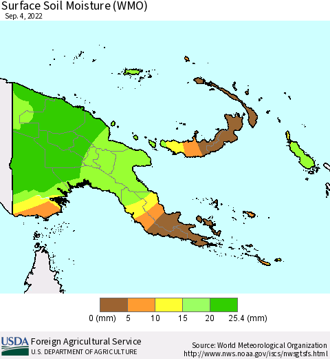 Papua New Guinea Surface Soil Moisture (WMO) Thematic Map For 8/29/2022 - 9/4/2022