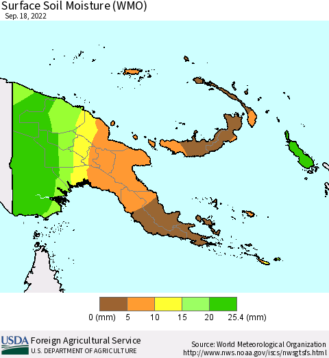 Papua New Guinea Surface Soil Moisture (WMO) Thematic Map For 9/12/2022 - 9/18/2022