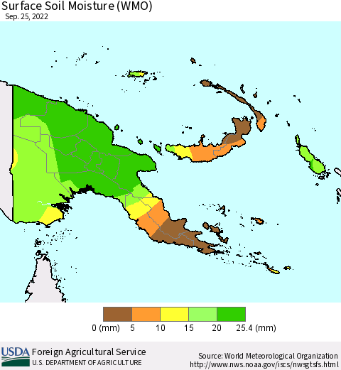 Papua New Guinea Surface Soil Moisture (WMO) Thematic Map For 9/19/2022 - 9/25/2022