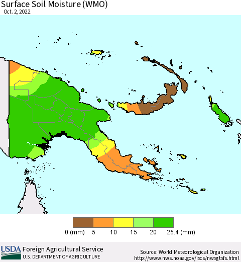 Papua New Guinea Surface Soil Moisture (WMO) Thematic Map For 9/26/2022 - 10/2/2022