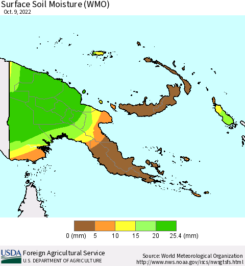 Papua New Guinea Surface Soil Moisture (WMO) Thematic Map For 10/3/2022 - 10/9/2022