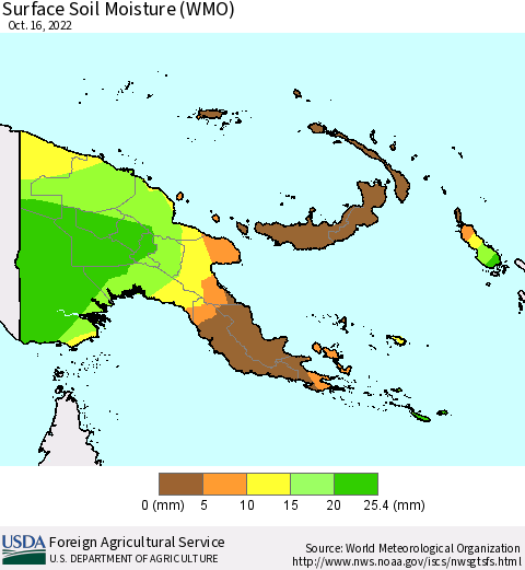 Papua New Guinea Surface Soil Moisture (WMO) Thematic Map For 10/10/2022 - 10/16/2022