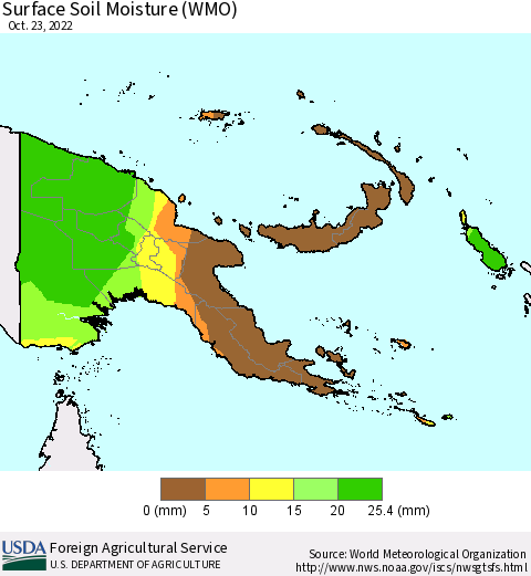 Papua New Guinea Surface Soil Moisture (WMO) Thematic Map For 10/17/2022 - 10/23/2022