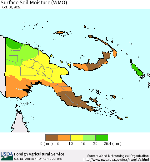 Papua New Guinea Surface Soil Moisture (WMO) Thematic Map For 10/24/2022 - 10/30/2022