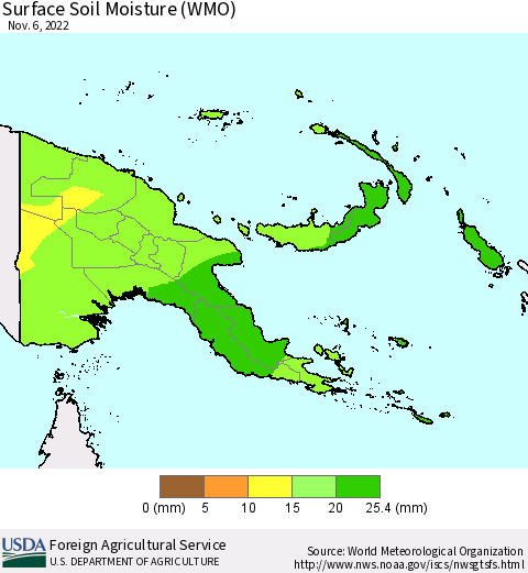 Papua New Guinea Surface Soil Moisture (WMO) Thematic Map For 10/31/2022 - 11/6/2022