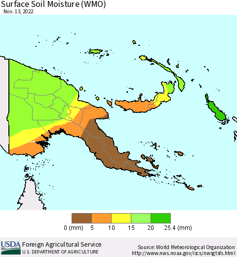 Papua New Guinea Surface Soil Moisture (WMO) Thematic Map For 11/7/2022 - 11/13/2022