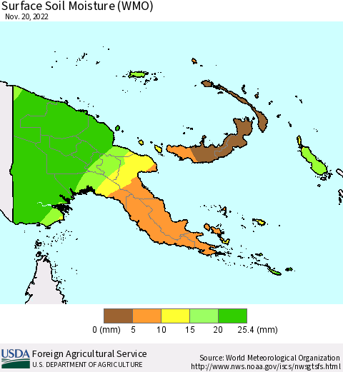 Papua New Guinea Surface Soil Moisture (WMO) Thematic Map For 11/14/2022 - 11/20/2022