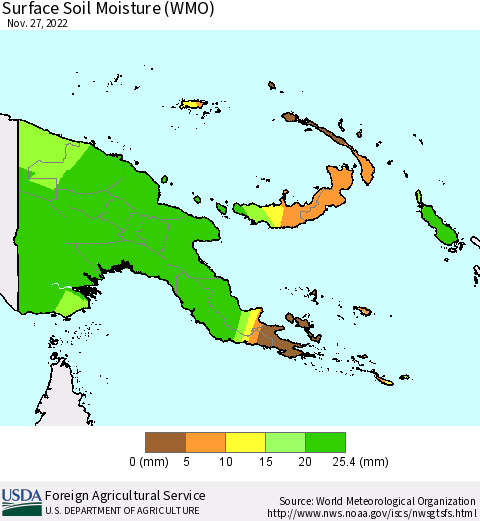 Papua New Guinea Surface Soil Moisture (WMO) Thematic Map For 11/21/2022 - 11/27/2022