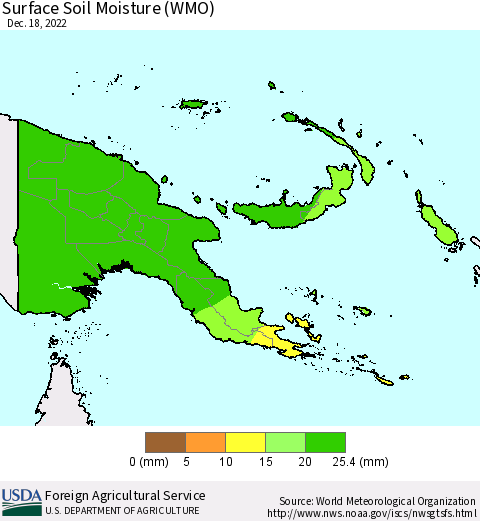 Papua New Guinea Surface Soil Moisture (WMO) Thematic Map For 12/12/2022 - 12/18/2022