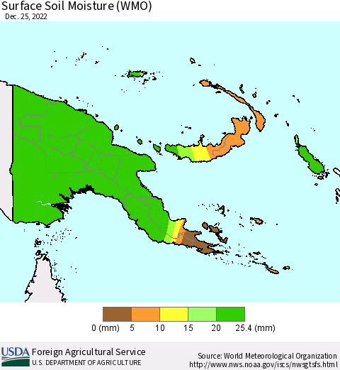 Papua New Guinea Surface Soil Moisture (WMO) Thematic Map For 12/19/2022 - 12/25/2022