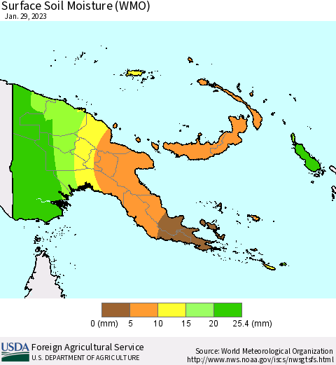 Papua New Guinea Surface Soil Moisture (WMO) Thematic Map For 1/23/2023 - 1/29/2023