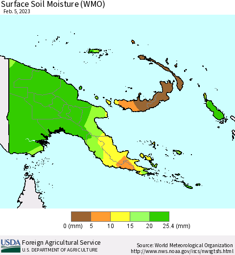 Papua New Guinea Surface Soil Moisture (WMO) Thematic Map For 1/30/2023 - 2/5/2023