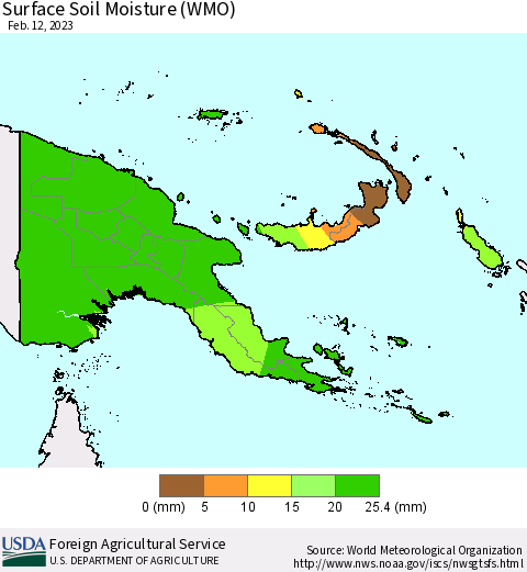 Papua New Guinea Surface Soil Moisture (WMO) Thematic Map For 2/6/2023 - 2/12/2023