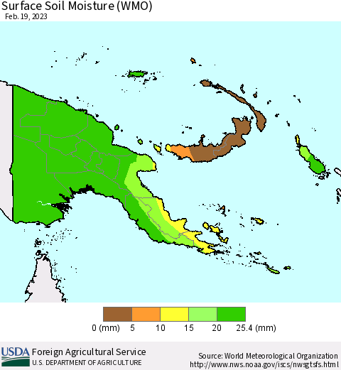 Papua New Guinea Surface Soil Moisture (WMO) Thematic Map For 2/13/2023 - 2/19/2023