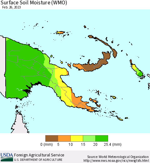 Papua New Guinea Surface Soil Moisture (WMO) Thematic Map For 2/20/2023 - 2/26/2023