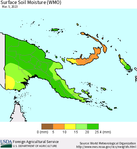 Papua New Guinea Surface Soil Moisture (WMO) Thematic Map For 2/27/2023 - 3/5/2023