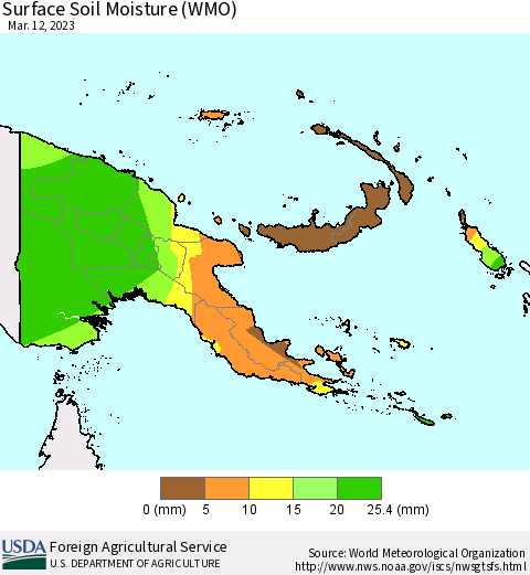 Papua New Guinea Surface Soil Moisture (WMO) Thematic Map For 3/6/2023 - 3/12/2023