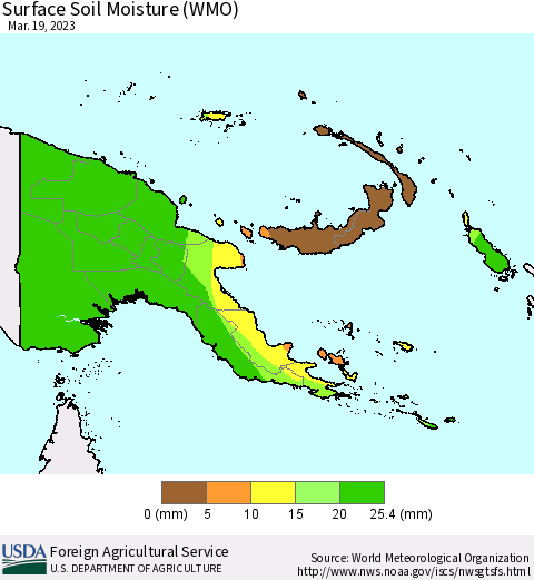 Papua New Guinea Surface Soil Moisture (WMO) Thematic Map For 3/13/2023 - 3/19/2023