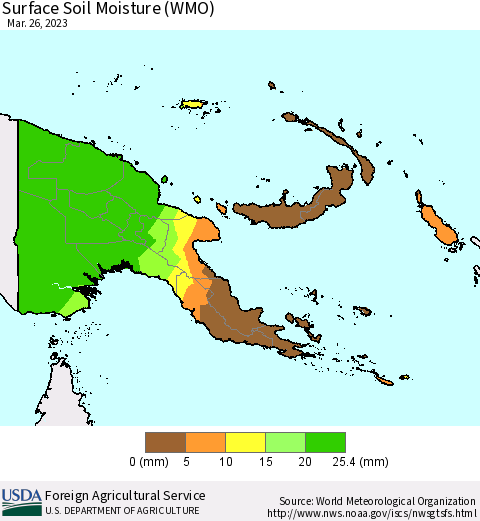 Papua New Guinea Surface Soil Moisture (WMO) Thematic Map For 3/20/2023 - 3/26/2023
