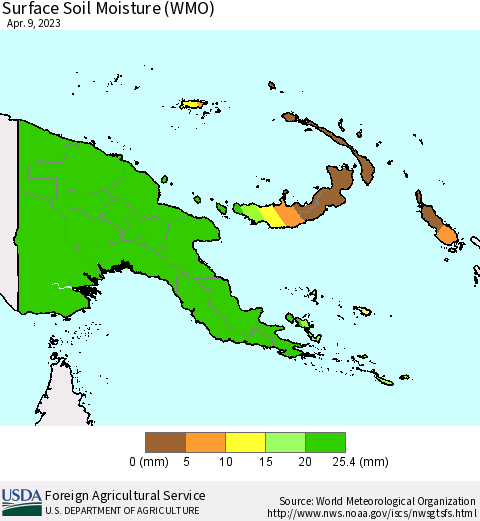 Papua New Guinea Surface Soil Moisture (WMO) Thematic Map For 4/3/2023 - 4/9/2023