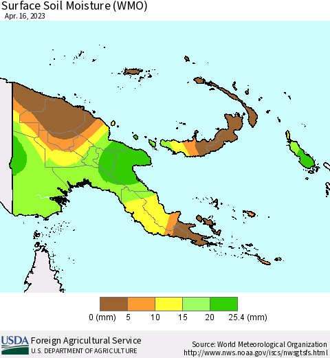 Papua New Guinea Surface Soil Moisture (WMO) Thematic Map For 4/10/2023 - 4/16/2023