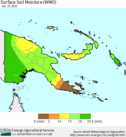 Papua New Guinea Surface Soil Moisture (WMO) Thematic Map For 4/17/2023 - 4/23/2023