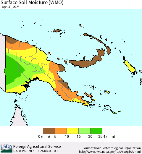 Papua New Guinea Surface Soil Moisture (WMO) Thematic Map For 4/24/2023 - 4/30/2023