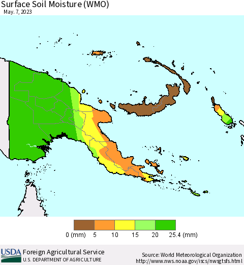 Papua New Guinea Surface Soil Moisture (WMO) Thematic Map For 5/1/2023 - 5/7/2023