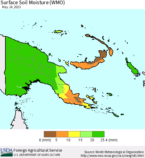 Papua New Guinea Surface Soil Moisture (WMO) Thematic Map For 5/8/2023 - 5/14/2023