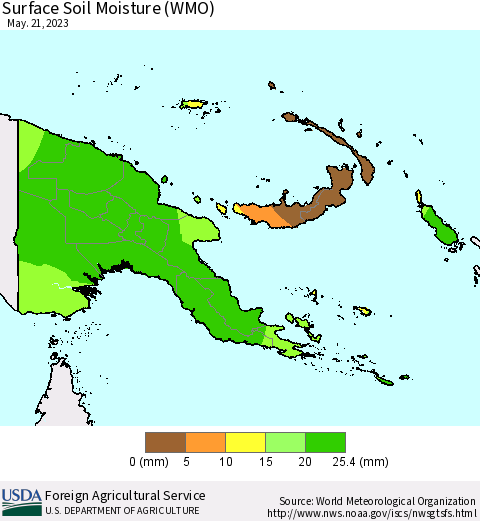Papua New Guinea Surface Soil Moisture (WMO) Thematic Map For 5/15/2023 - 5/21/2023