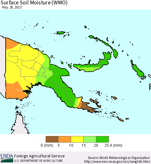 Papua New Guinea Surface Soil Moisture (WMO) Thematic Map For 5/22/2023 - 5/28/2023
