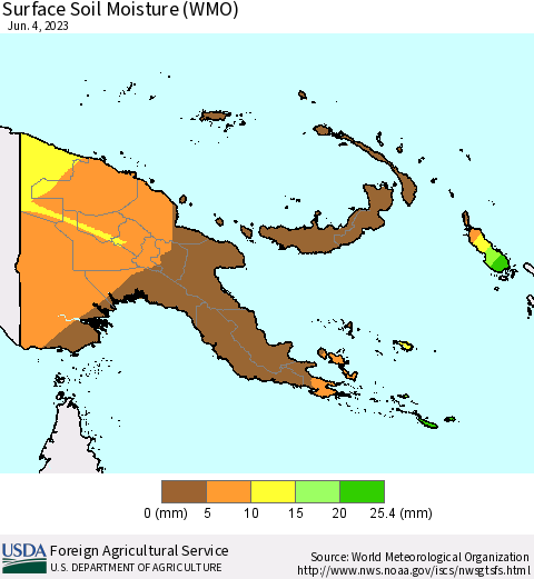 Papua New Guinea Surface Soil Moisture (WMO) Thematic Map For 5/29/2023 - 6/4/2023