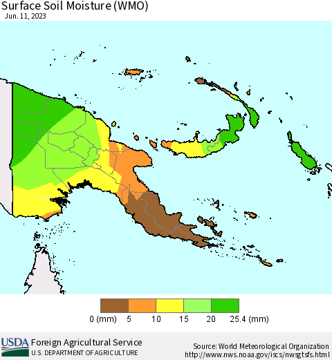 Papua New Guinea Surface Soil Moisture (WMO) Thematic Map For 6/5/2023 - 6/11/2023