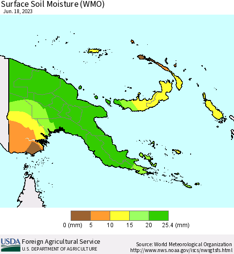 Papua New Guinea Surface Soil Moisture (WMO) Thematic Map For 6/12/2023 - 6/18/2023