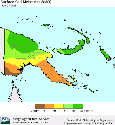 Papua New Guinea Surface Soil Moisture (WMO) Thematic Map For 6/19/2023 - 6/25/2023
