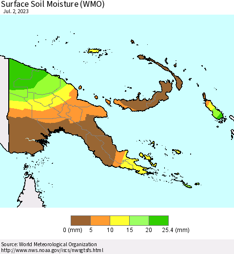 Papua New Guinea Surface Soil Moisture (WMO) Thematic Map For 6/26/2023 - 7/2/2023