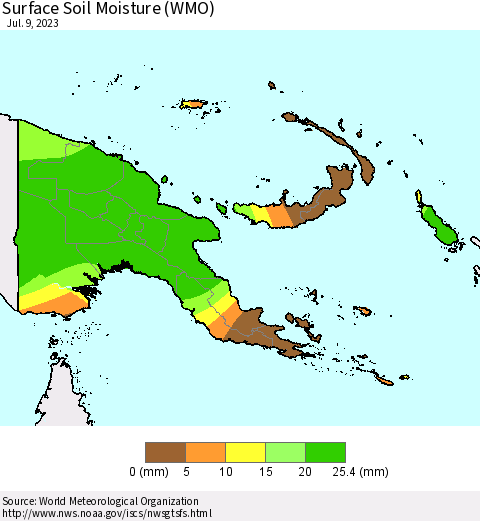 Papua New Guinea Surface Soil Moisture (WMO) Thematic Map For 7/3/2023 - 7/9/2023