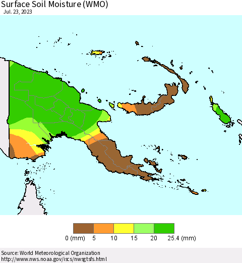Papua New Guinea Surface Soil Moisture (WMO) Thematic Map For 7/17/2023 - 7/23/2023