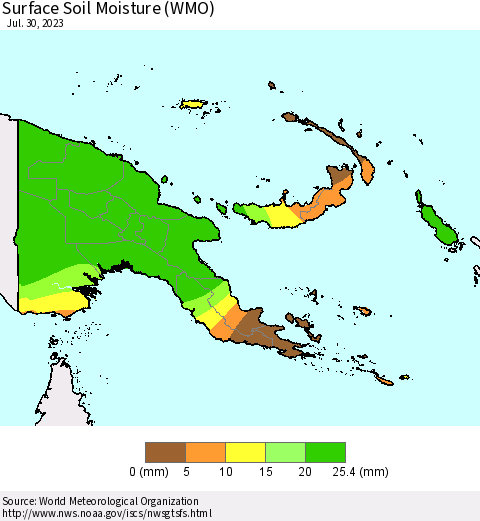 Papua New Guinea Surface Soil Moisture (WMO) Thematic Map For 7/24/2023 - 7/30/2023