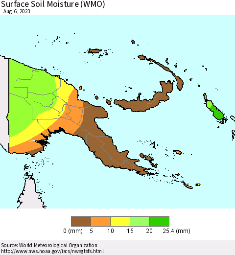 Papua New Guinea Surface Soil Moisture (WMO) Thematic Map For 7/31/2023 - 8/6/2023