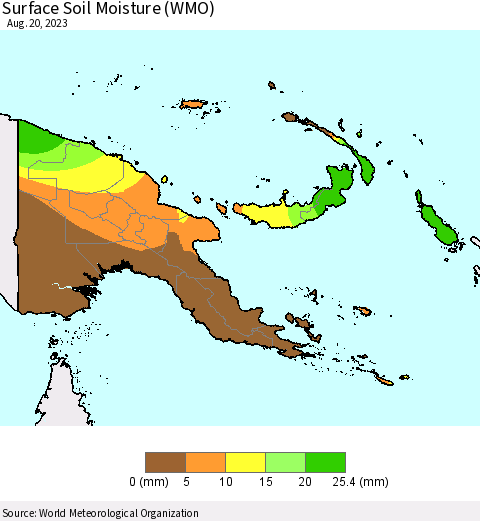 Papua New Guinea Surface Soil Moisture (WMO) Thematic Map For 8/14/2023 - 8/20/2023