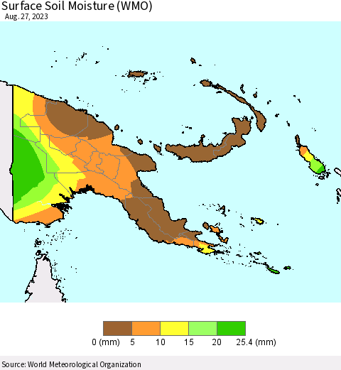 Papua New Guinea Surface Soil Moisture (WMO) Thematic Map For 8/21/2023 - 8/27/2023