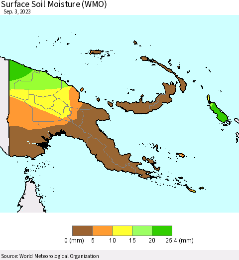 Papua New Guinea Surface Soil Moisture (WMO) Thematic Map For 8/28/2023 - 9/3/2023