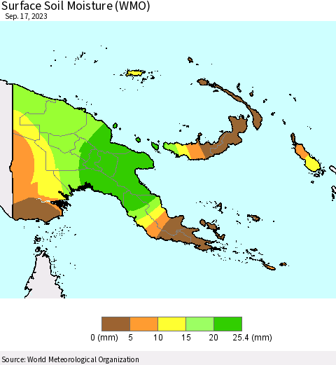 Papua New Guinea Surface Soil Moisture (WMO) Thematic Map For 9/11/2023 - 9/17/2023