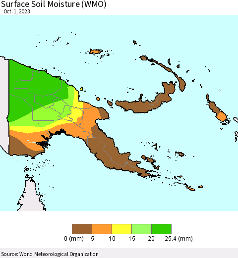 Papua New Guinea Surface Soil Moisture (WMO) Thematic Map For 9/25/2023 - 10/1/2023
