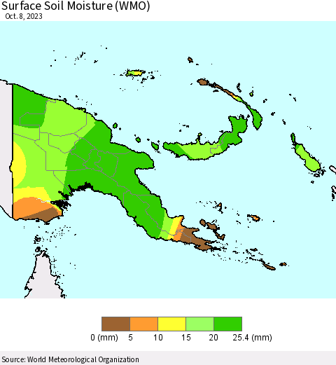 Papua New Guinea Surface Soil Moisture (WMO) Thematic Map For 10/2/2023 - 10/8/2023