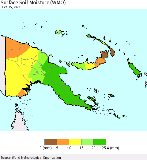 Papua New Guinea Surface Soil Moisture (WMO) Thematic Map For 10/9/2023 - 10/15/2023