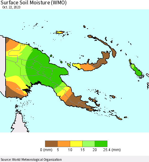 Papua New Guinea Surface Soil Moisture (WMO) Thematic Map For 10/16/2023 - 10/22/2023